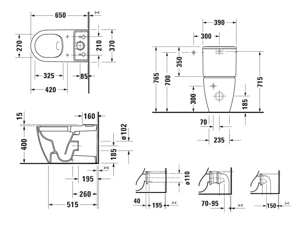 Duravit Soleil By Starck - Duoblok Pot, Vario Afvoer, Rimless, HygieneGlaze, Wit 2011092000 - Afbeelding 2