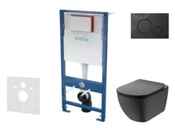 Kielle Genesis - Voorwand Montageset, Tesi Toilet En Softclose Toiletbril, Aquablade, Gemini IV Bedieningsplaat, Mat Zwart SANI11AD5501