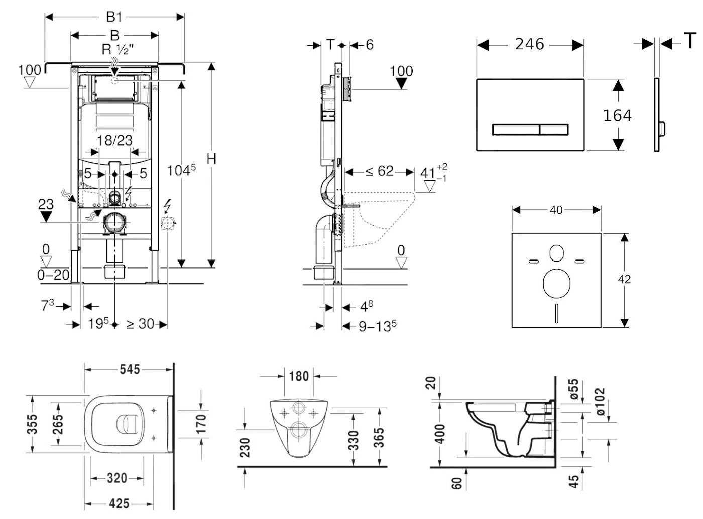 Geberit Duofix - Toiletset Met Sigma50 Bedieningsplaat, Alpine Wit + Duravit D-Code Hangend Toilet En Wc Bril, Rimless, SoftClose 111.355.00.5 NH8 - Afbeelding 2