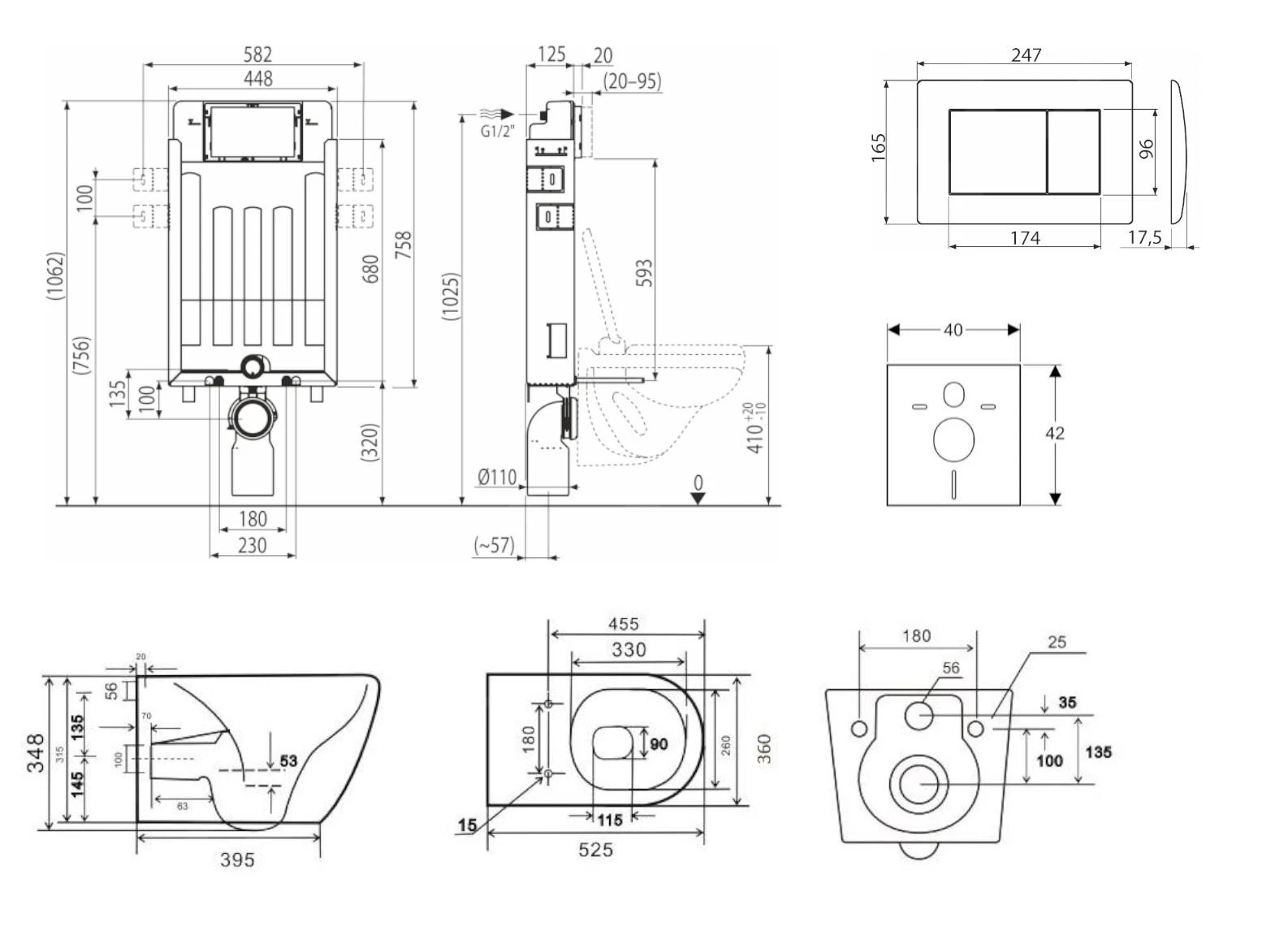 Kielle Genesis - Set Voorwandinstallatie, Toilet Gaia, Toiletbril Softclose En Bedieningspaneel Gemini III, Mat Zwart 30505SZ12 - Afbeelding 2