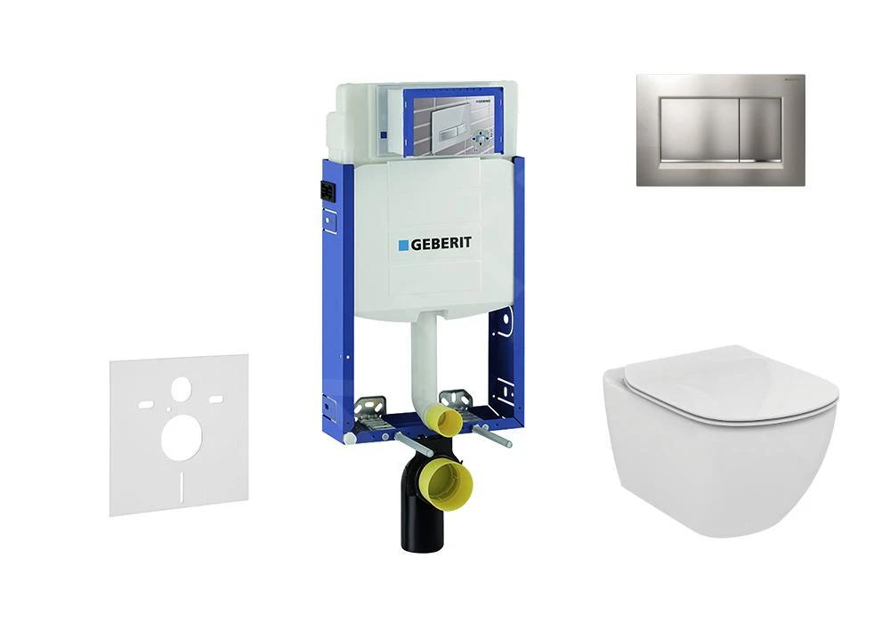 Geberit Kombifix - Set Voorwandinstallatie, Toilet En Zitting Ideal Standard Tesi, Bedieningsplaat Sigma30, Mat Chroom/chroom 110.302.00.5 NF7