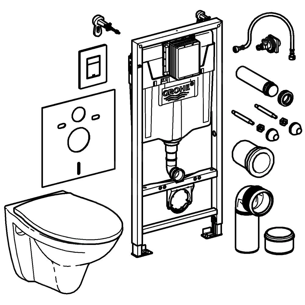 Grohe Solido - Voorwand Montageset, Bau Ceramic Toilet En Softclose Zitting, Skate Cosmopolitan Bedieningsplaat, Chroom 39586000 - Afbeelding 3