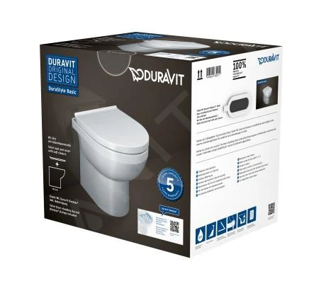 Duravit DuraStyle Basic - Staand Toilet Met SoftClose Wc Bril, Afval Aan De Achterkant, Rimless, Alpine Wit 41840900A1 - Afbeelding 4