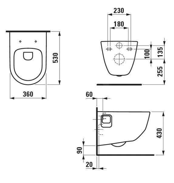 Laufen Pro - Hangend Toilet, 530x360 Mm, Rimless, Wit H8209640000001 - Afbeelding 2