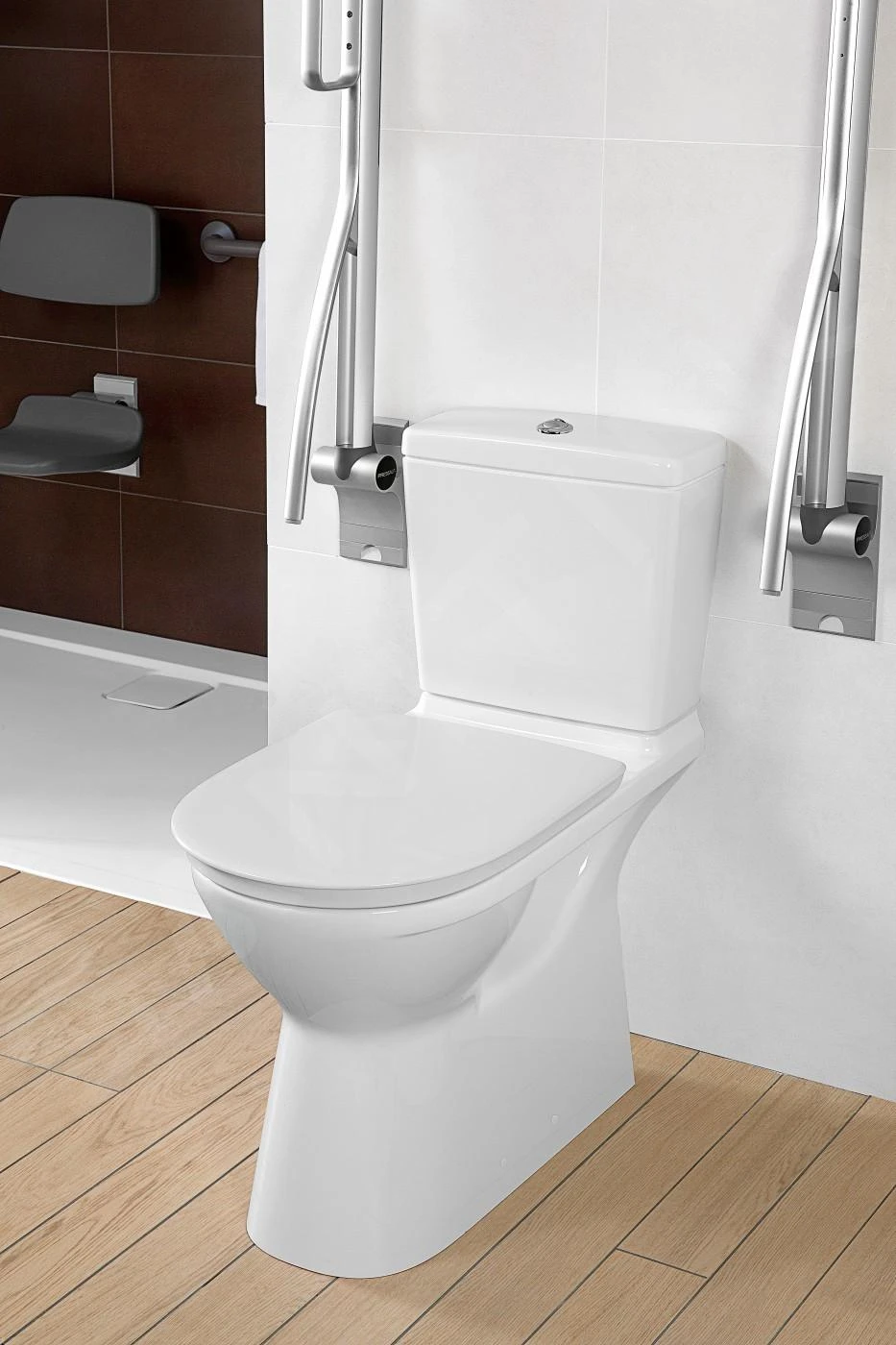Villeroy & Boch ViCare - Staande Toiletpot Voor Mensen Met Beperkte Bewegingsmogelijkheden, Vario Afvoer, DirectFlush, AntiBac, CeramicPlus, Alpine Wit 4620R0T2 - Afbeelding 3