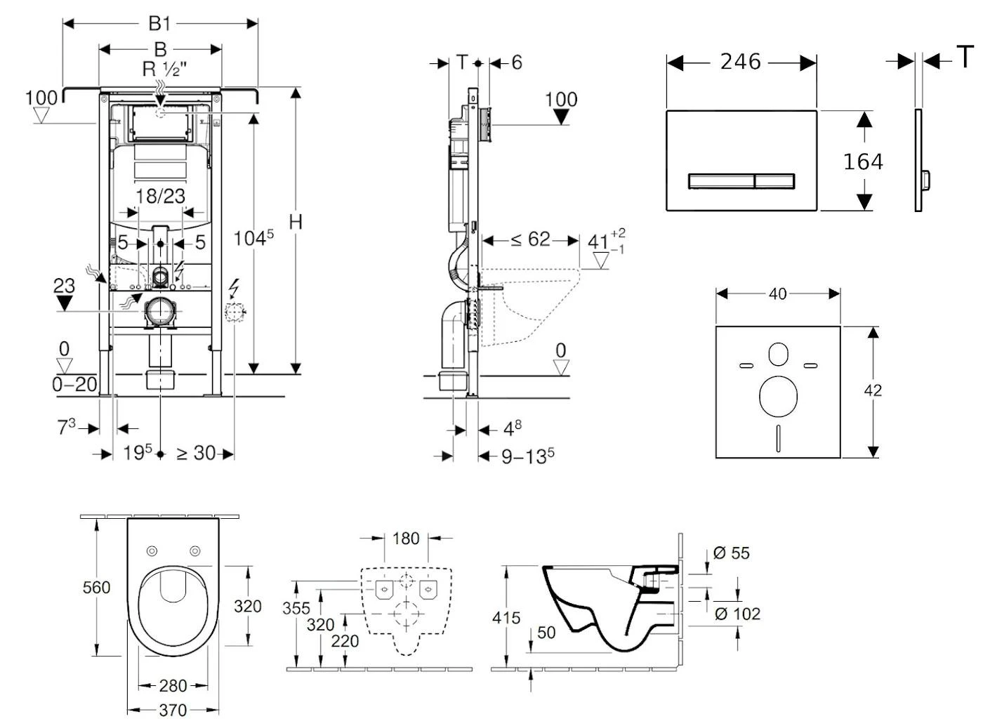 Geberit Duofix - Toiletset Met Sigma50 Bedieningsplaat, Alpine Wit + Villeroy Boch Hangend Toilet En Wc Bril, DirectFlush, SoftClose, CeramicPlus 111.355.00.5 NI8 - Afbeelding 2