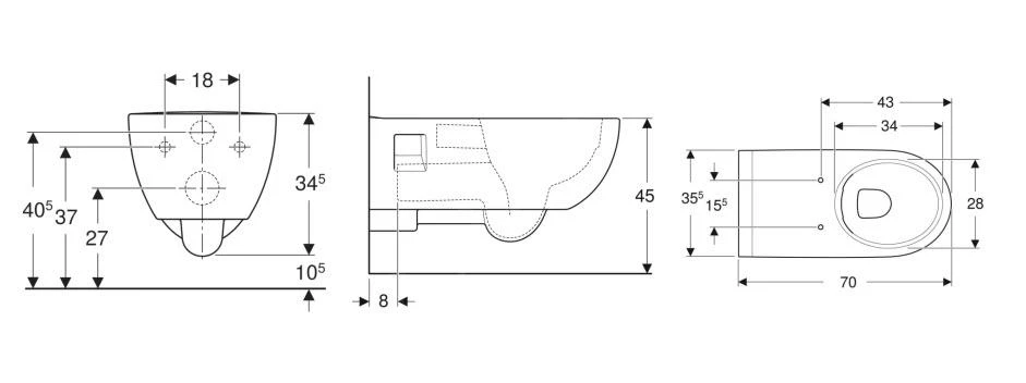 Geberit Selnova - Hangend Toilet, Barrièrevrij, Rimfree, Wit 500.693.01.2 - Afbeelding 2