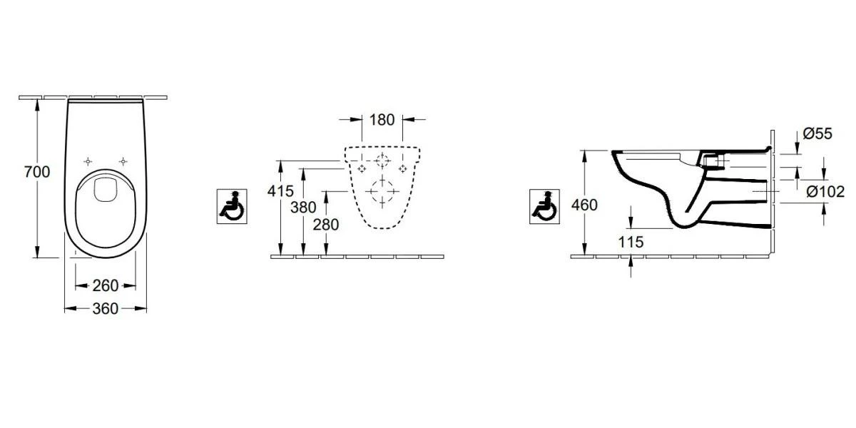 Villeroy & Boch ViCare - Wandcloset Voor Mensen Met Beperkte Bewegingsmogelijkheden, Afvoer Achteraan, DirectFlush, CeramicPlus, Alpine Wit 4601R0R1 - Afbeelding 2