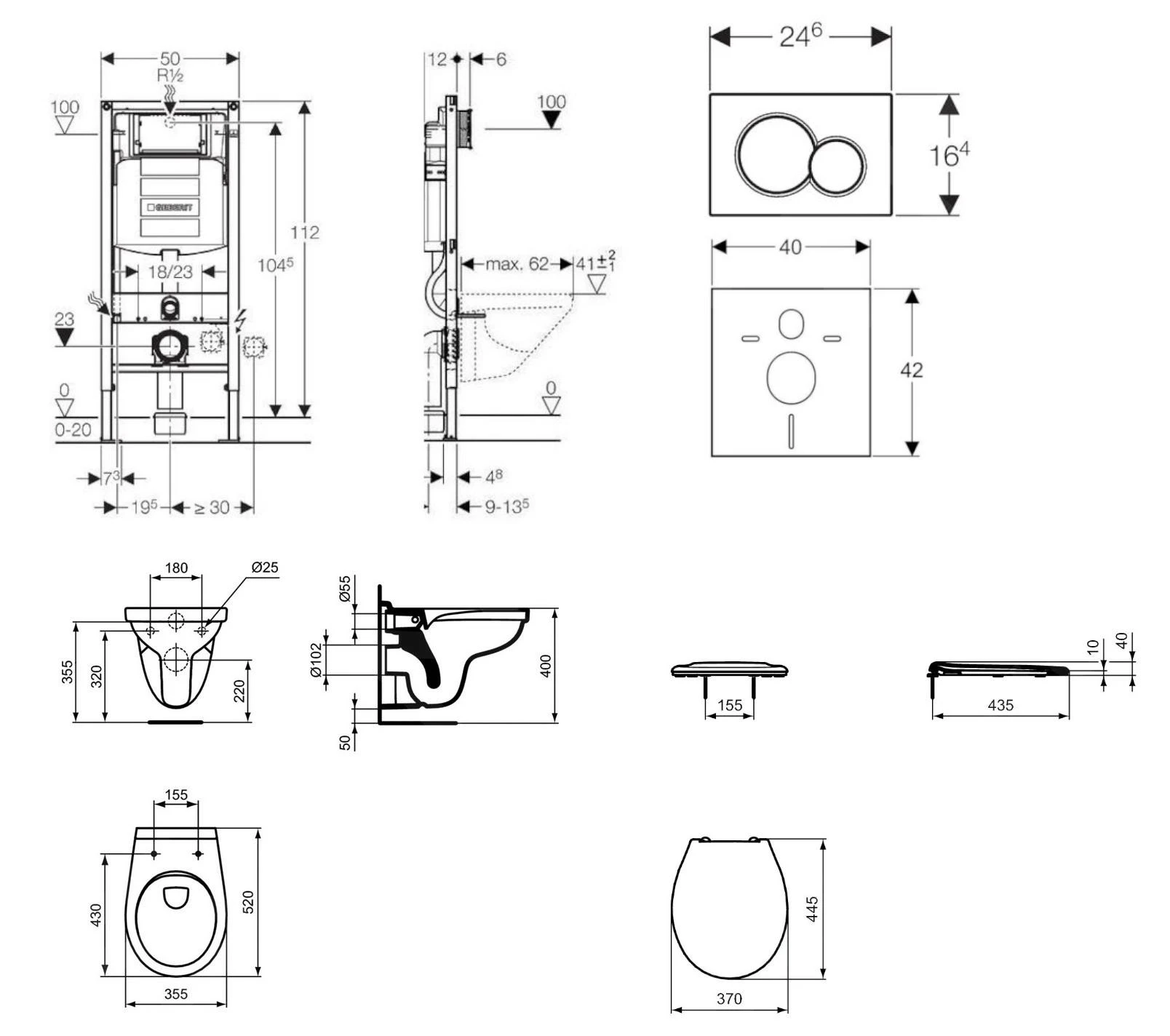 Geberit Duofix - Set Voorwandinstallatie, Closet Alpha Met WC-zitting, Bedieningspaneel Sigma01, Glanzend Chroom 111.300.00.5 NR2 - Afbeelding 2