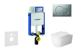 Geberit Kombifix - Toiletset Met Sigma01 Bedieningsplaat, Mat Chroom + Duravit ME By Starck Hangend Toilet En Wc Bril, Rimless, SoftClose 110.302.00.5 NM3