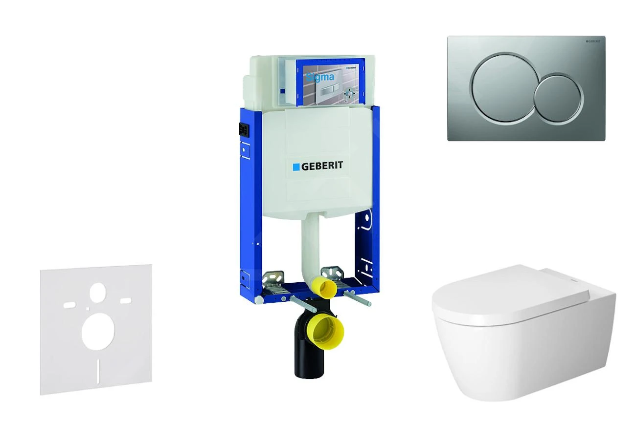 Geberit Kombifix - Toiletset Met Sigma01 Bedieningsplaat, Mat Chroom + Duravit ME By Starck Hangend Toilet En Wc Bril, Rimless, SoftClose 110.302.00.5 NM3