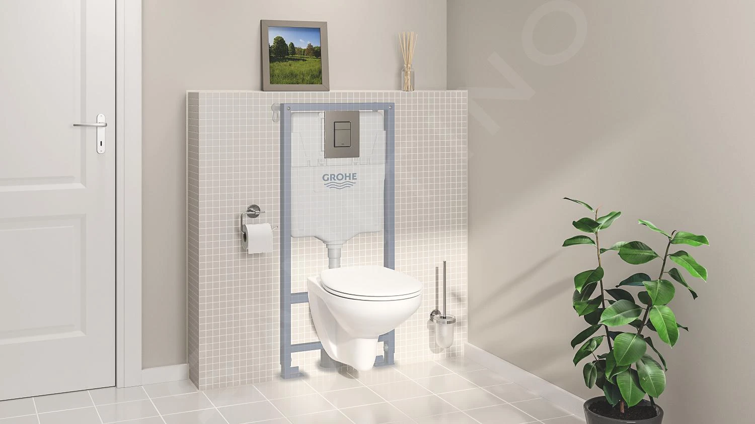 Grohe Solido - Voorwand Montageset, Bau Ceramic Toilet En Softclose Zitting, Skate Cosmopolitan Bedieningsplaat, Chroom 39586000 - Afbeelding 7