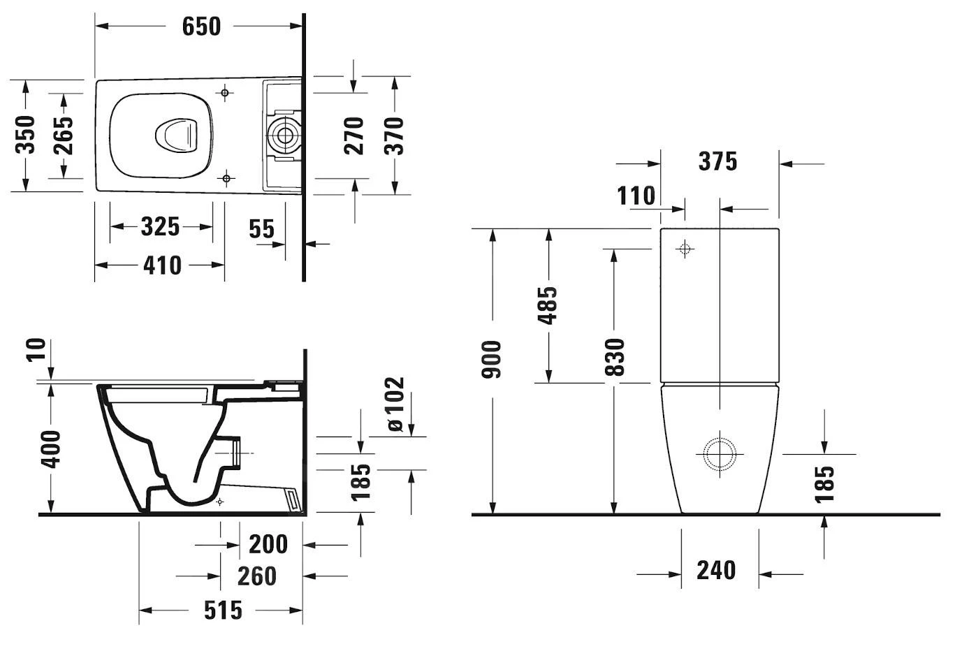 Duravit Viu - Staande Toiletpot, Vario Afvoer, Rimless, Alpine Wit 2191090000 - Afbeelding 2