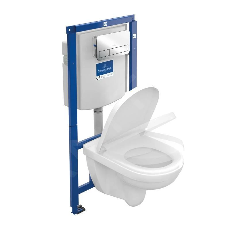 Villeroy & Boch O.novo - ViConnect Voorwandinstallatie Set, Toiletpot Inclusief Wcbril, DirectFlush, SoftClosing, E200 Spoelknop, Glanzend Chroom 5660D201
