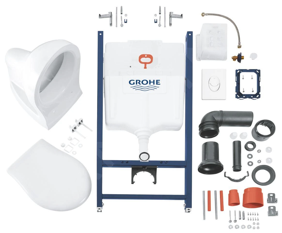Grohe Solido - Voorwand Montageset, Bau Ceramic Toilet En Softclose Zitting, Skate Air Bedieningsplaat, Alpine Wit 39116000 - Afbeelding 4