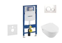 Geberit Duofix - Inbouwreservoir Voor Hangend Toilet Met SIGMA20 Bedieningsknop, Wit/glanzend Chroom + Villeroy Boch - Hangend Toilet En Wc-bril, DirectFlush, SoftClose, CeramicPlus 111.300.00.5 NB4