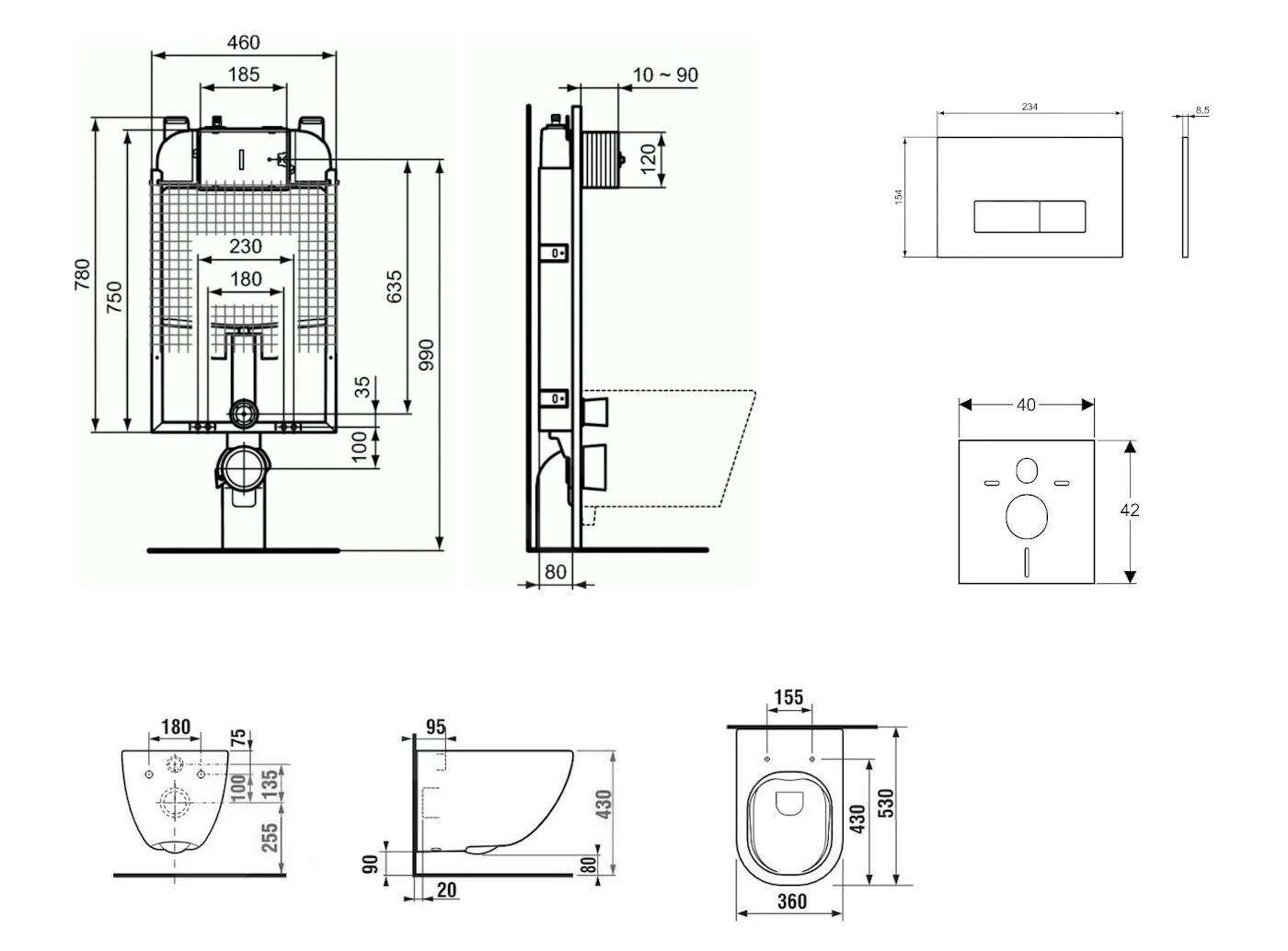 Ideal Standard ProSys - Toiletset- Inbouwreservoir, Closet, WC-zitting Mio, Oleas M2 Bedieningsplaat, Rimless, Slowclose, Antibak, Wit ProSys80M SP139 - Afbeelding 2