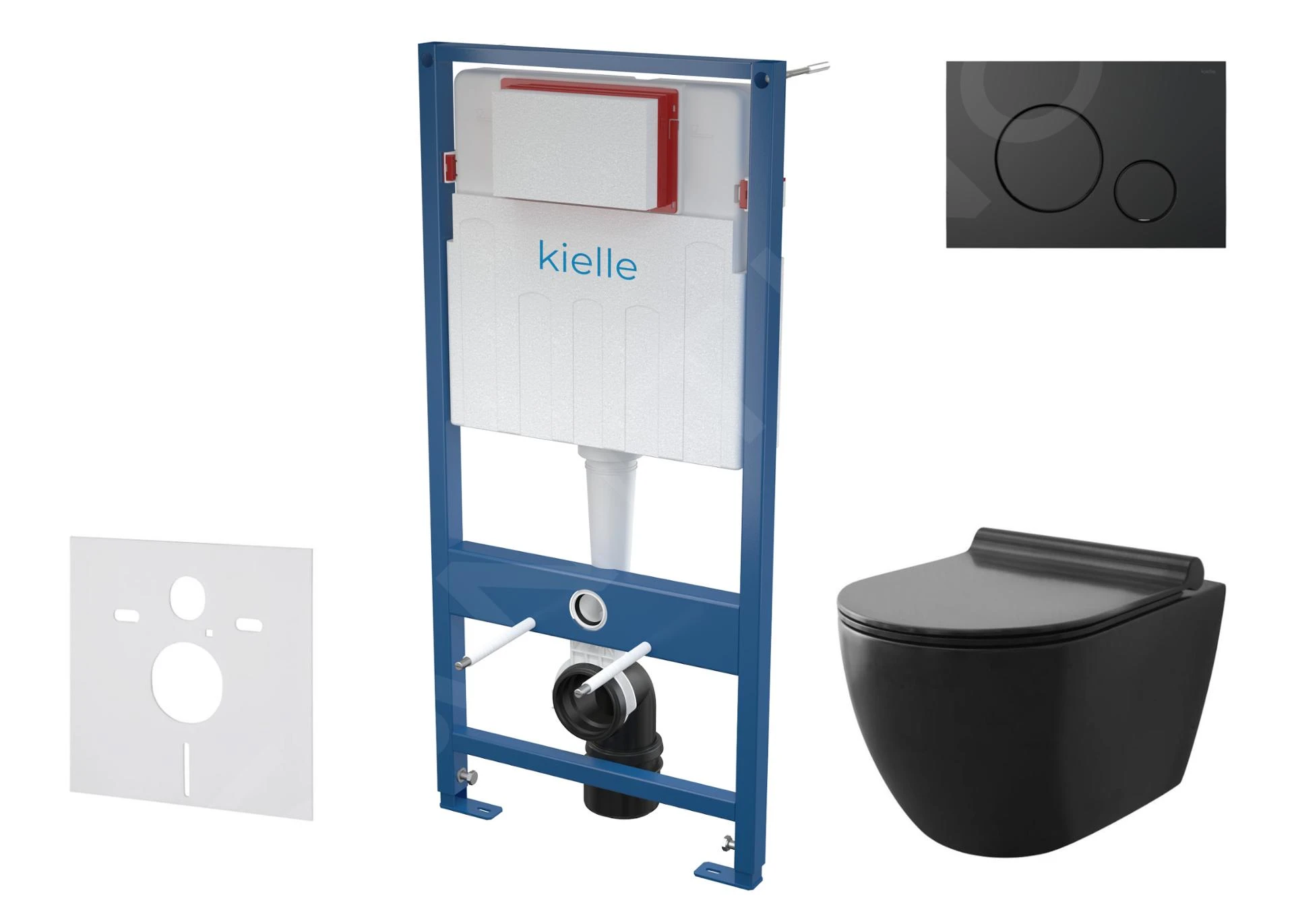 Kielle Genesis - Set Voorwandinstallatie, Toilet Gaia, Toiletbril Softclose En Bedieningspaneel Gemini IV, Mat Zwart 30505SS11