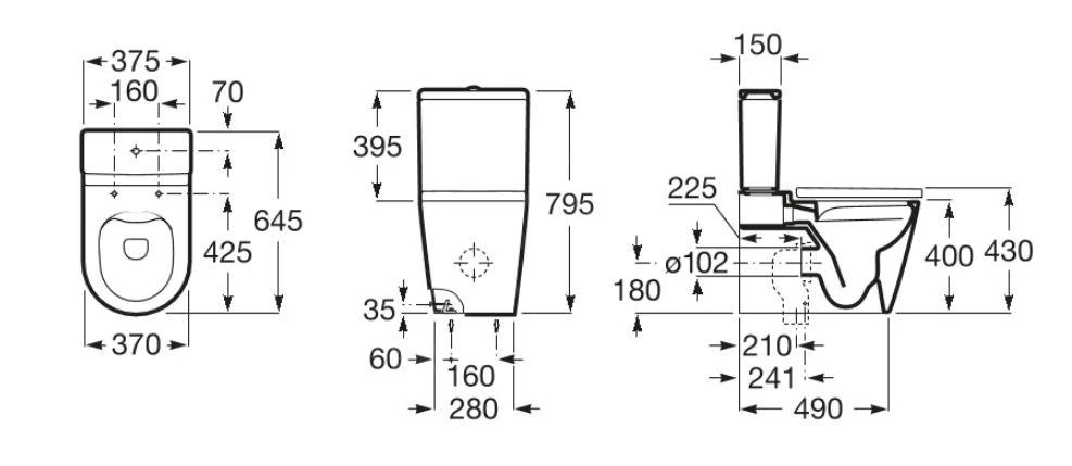 Roca Inspira - Duoblokpot, Vario Afvoer, Rimless, Wit A342526000 - Afbeelding 2