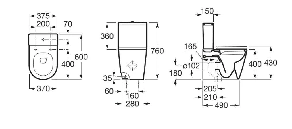 Roca Inspira - Duoblokpot, Vario Afvoer, Rimless, Wit A342529000 - Afbeelding 2