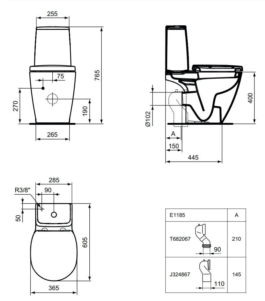 Ideal Standard Connect Space - Duoblok Pot, Achterafvoer, Wit E118501 - Afbeelding 2