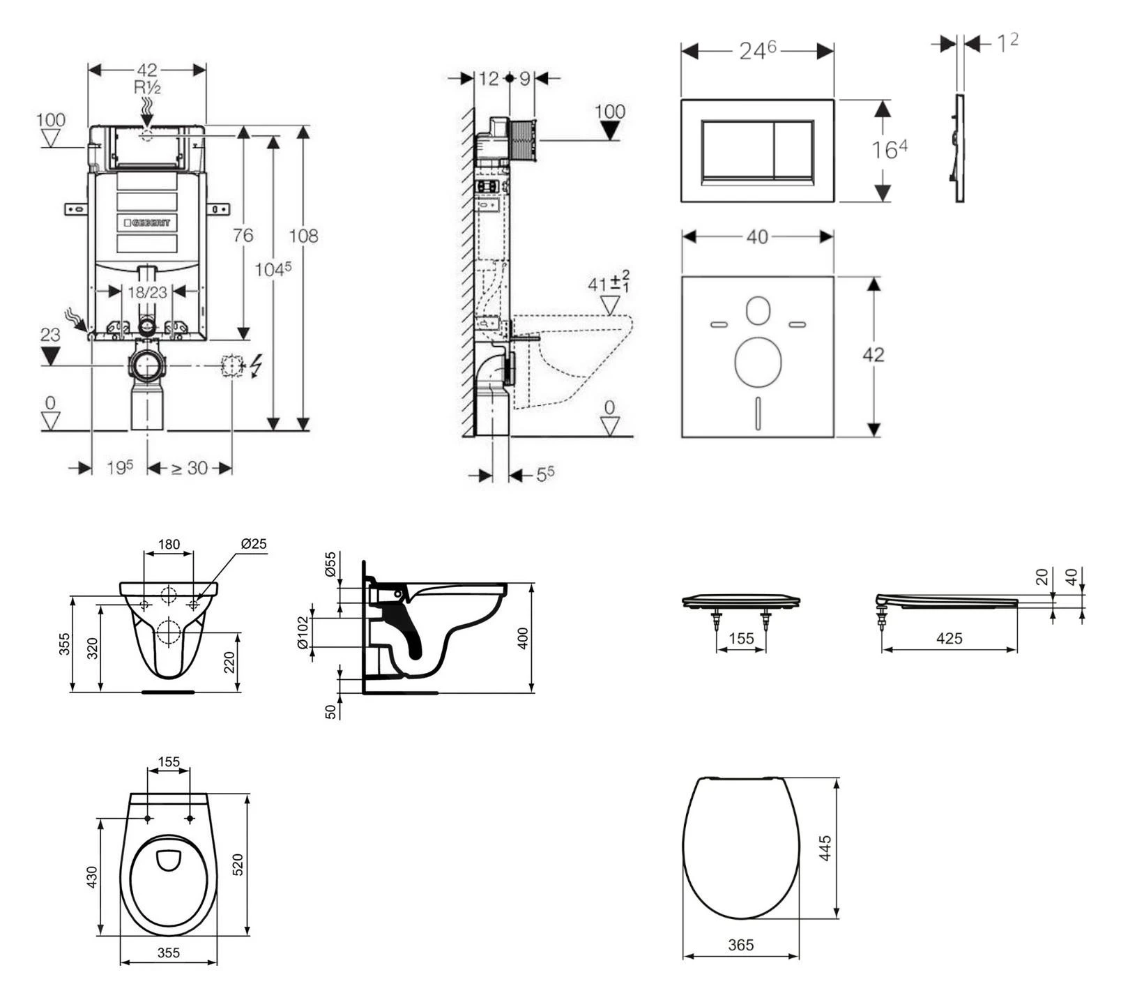 Geberit Kombifix - Set Voorwandinstallatie, Closet Alpha Met WC-zitting, SIGMA30 Bedieningsknop, Chroom 110.302.00.5 ND6 - Afbeelding 2