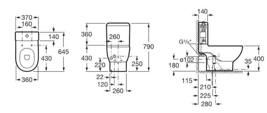 Roca Meridian - Spoelreservoir, DualFlush, Aansluiting Links Onderaan, Wit A341240000 - Afbeelding 2