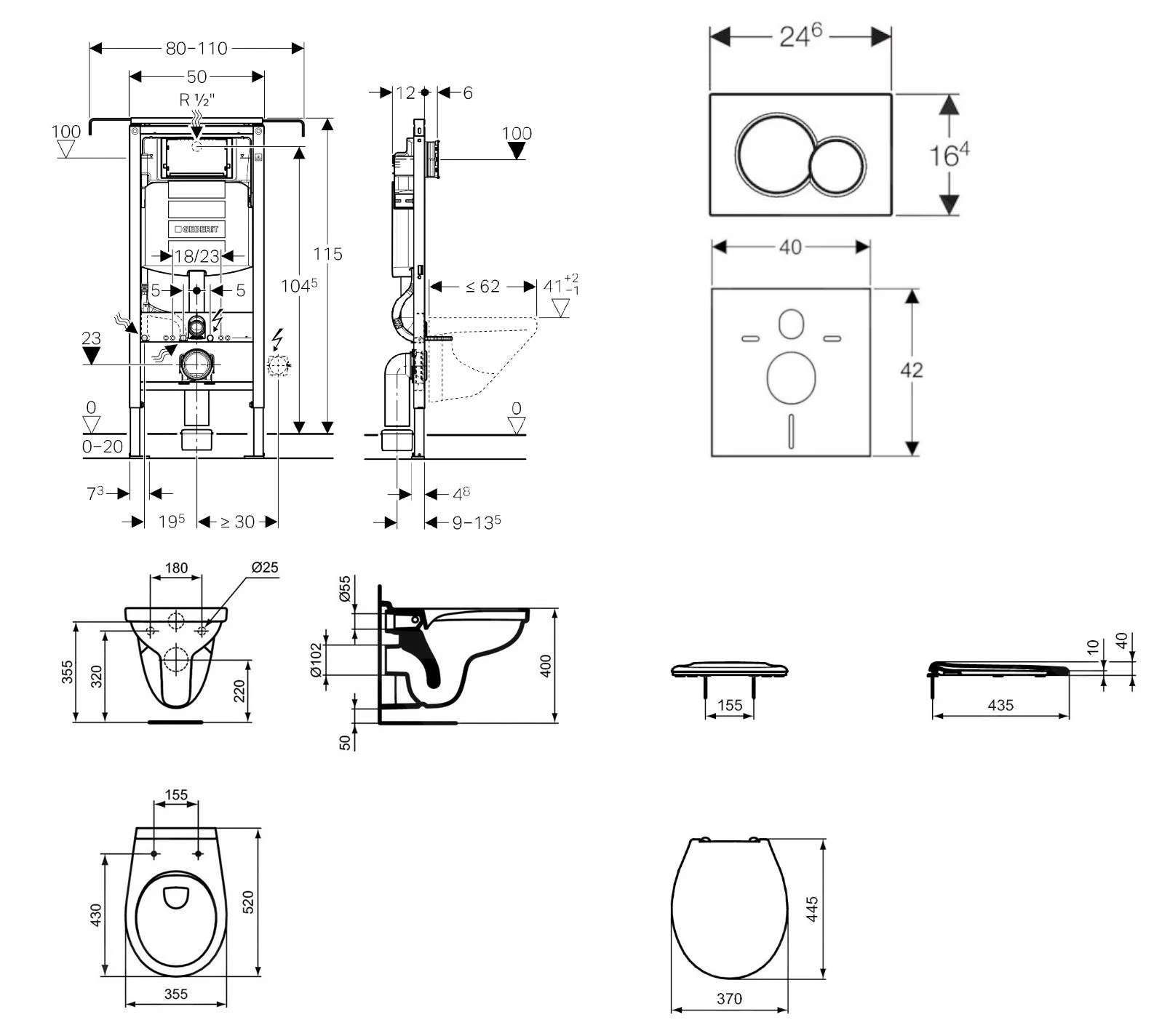 Geberit Duofix - Set Voorwandinstallatie, Closet Alpha Met WC-zitting, SIGMA01 Bedieningsknop, Glanzend Chroom 111.355.00.5 NR2 - Afbeelding 2