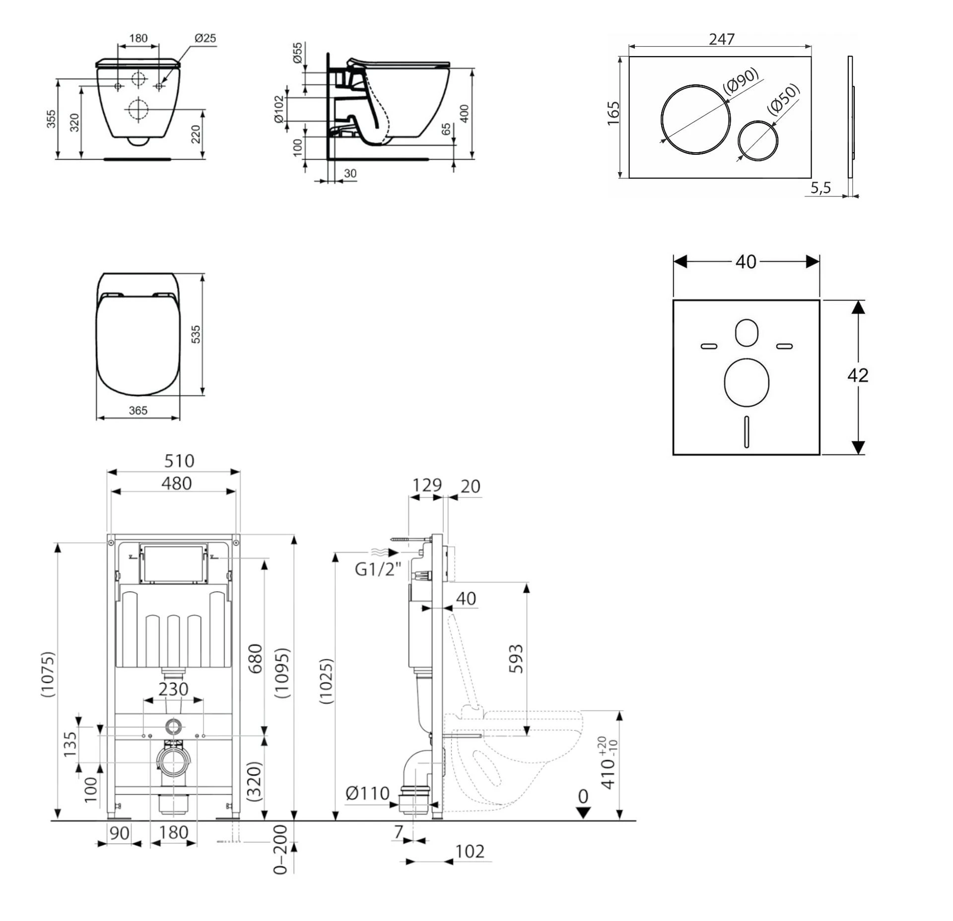 Kielle Genesis - Voorwand Montageset, Tesi Toilet En Softclose Toiletbril, Aquablade, Gemini IV Bedieningsplaat, Mat Zwart SANI11AD5501 - Afbeelding 2