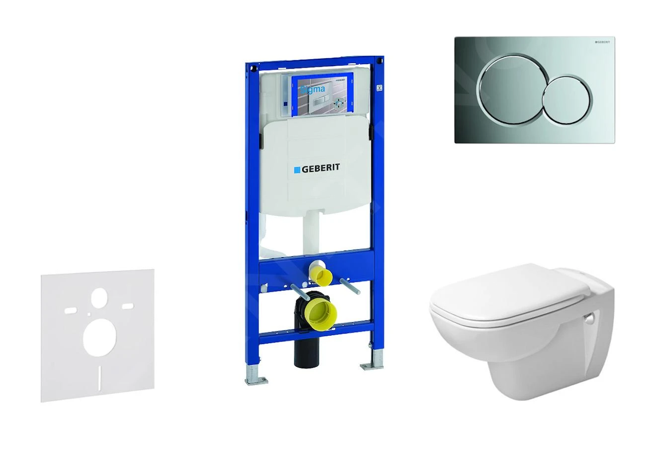 Geberit Duofix - Toiletset Met Sigma01 Bedieningsplaat, Glanzend Chroom + Duravit D-Code Hangend Toilet En Wc Bril, Rimless, SoftClose 111.300.00.5 NH2