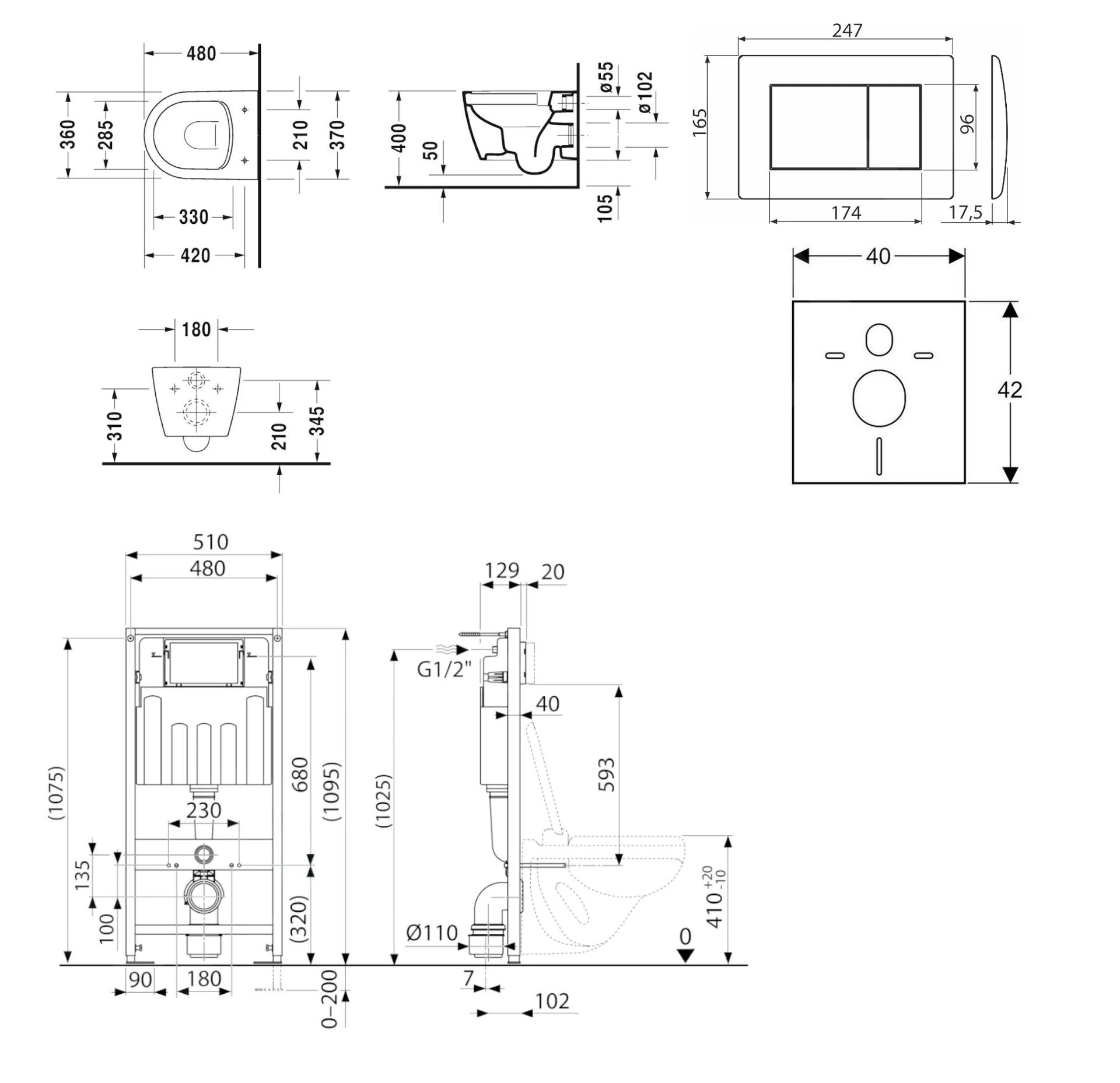 Kielle Genesis - Voorwand Montageset, ME By Starck Toilet En Softclose Toiletbril, Gemini III Bedieningspaneel, Glanzend Wit SANI11AP3100 - Afbeelding 2