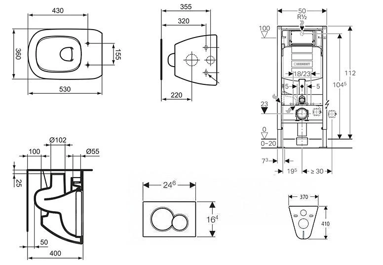 Geberit Duofix - Set Voorwandinstallatie, Toilet En Zitting Ideal Standard Tesi, Bedieningsplaat Sigma30, Mat Chroom/chroom 111.300.00.5 NF7 - Afbeelding 2