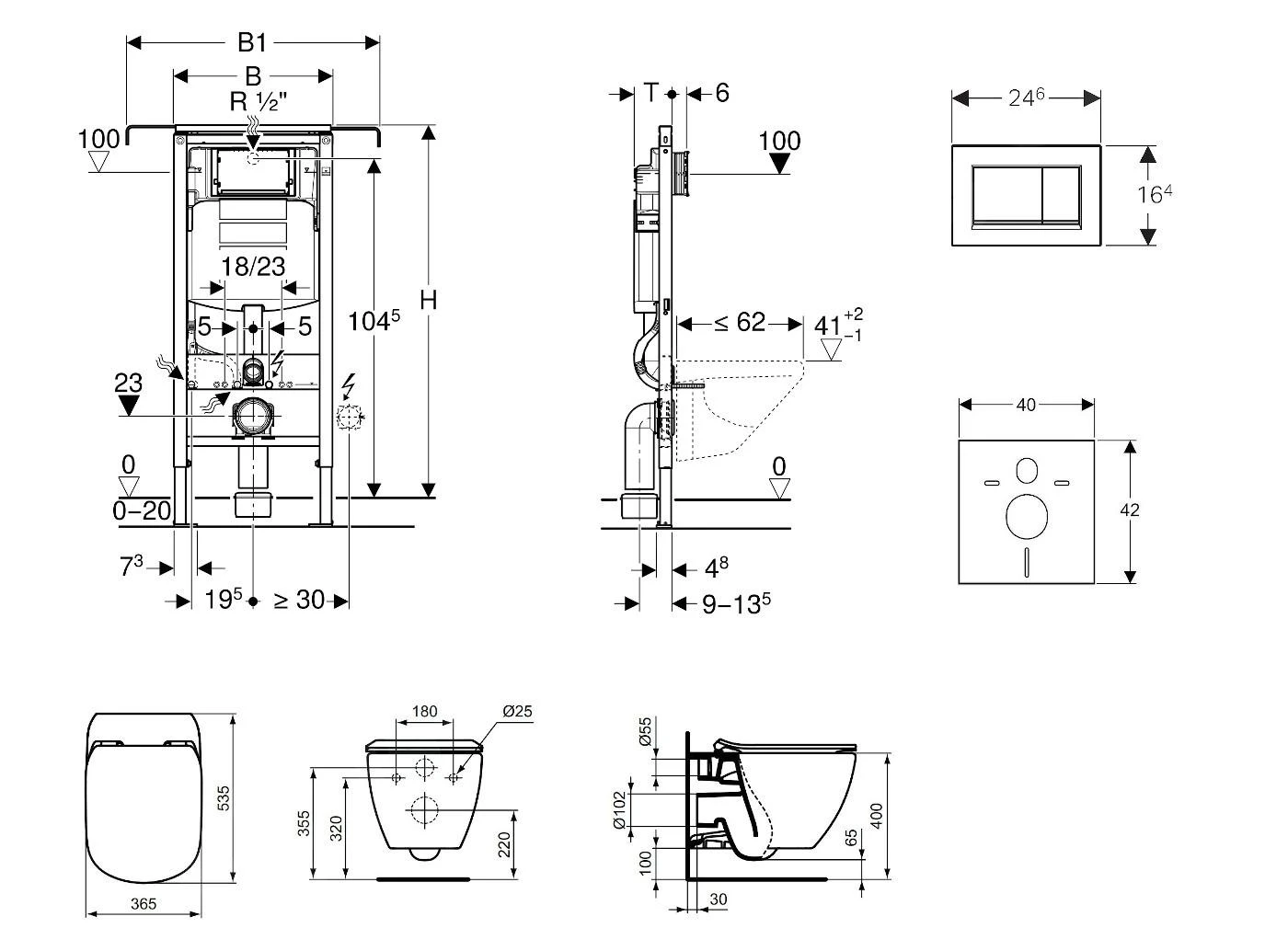 Geberit Duofix - Inbouwreservoir Voor Hangend Toilet Met SIGMA30 Bedieningsknop, Glanzend Chroom/mat Chroom + Ideal Standard Tesi - Hangend Toilet En Wc-bril, Aquablade, SoftClose 111.355.00.5 NU6 - Afbeelding 2