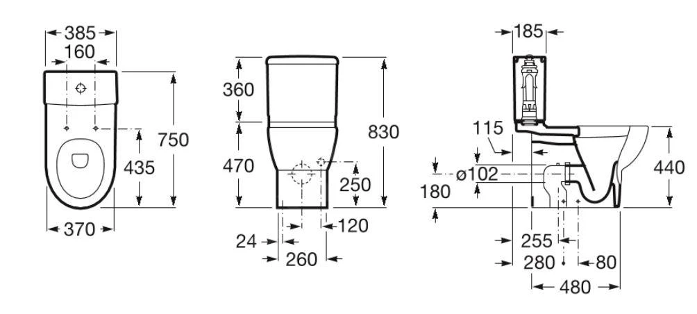 Roca Meridian - Spoelreservoir, DualFlush, Aansluiting Links Onderaan, Wit A34124H000 - Afbeelding 2
