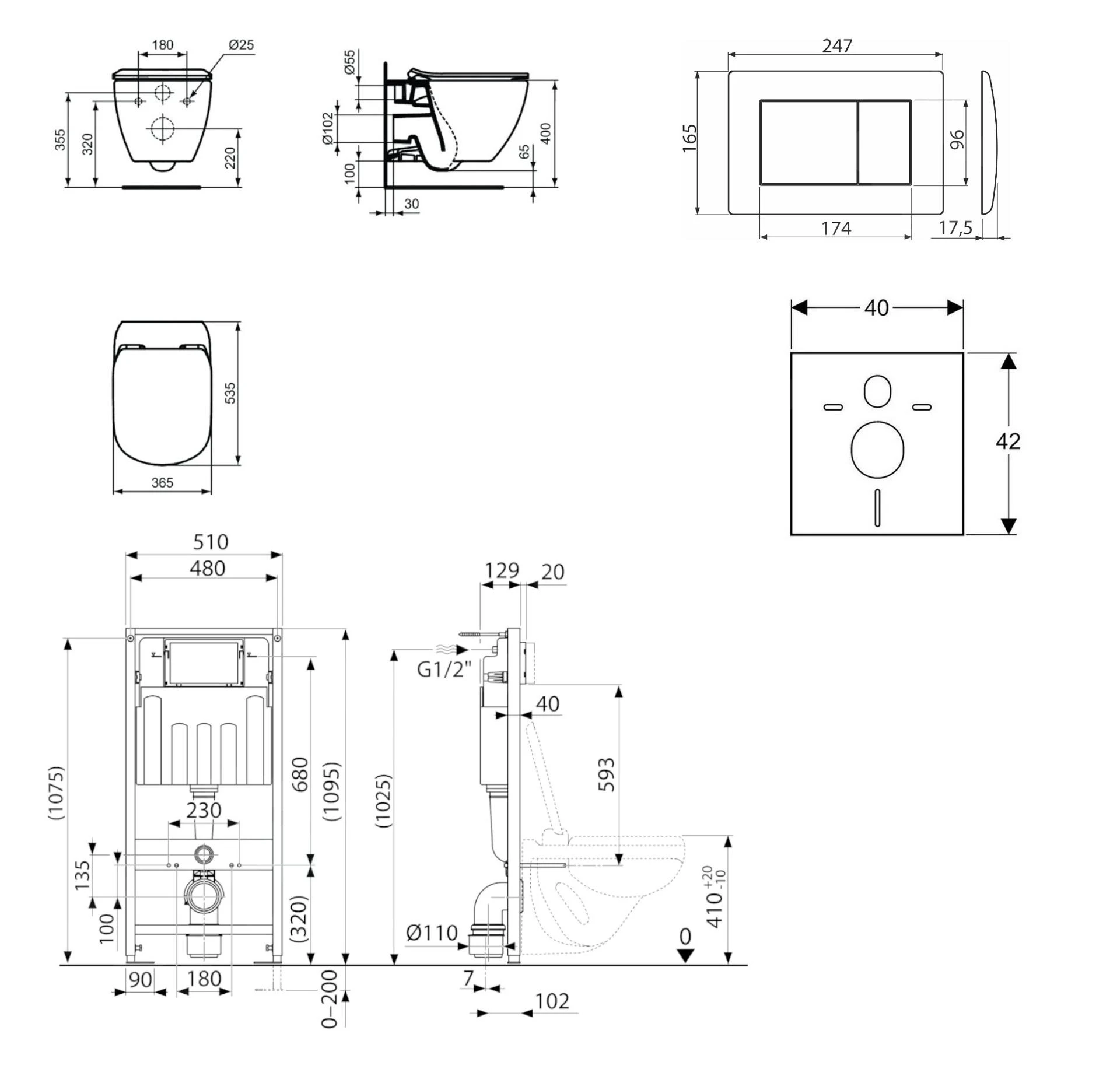 Kielle Genesis - Voorwand Montageset, Tesi Toilet En Softclose Toiletbril, Aquablade, Gemini III Bedieningsplaat, Mat Zwart SANI11AD5500 - Afbeelding 2