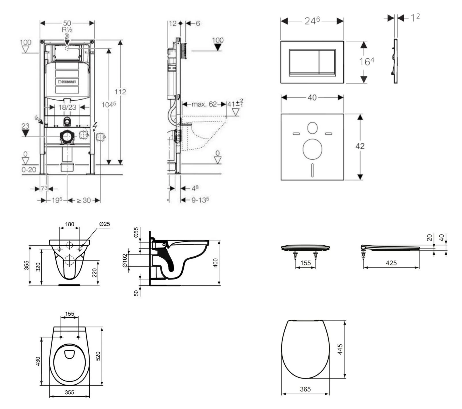 Geberit Duofix - Set Voorwandinstallatie, Closet Alpha Met WC-zitting SIGMA30 Bedieningsknop, Chroom 111.300.00.5 ND6 - Afbeelding 2