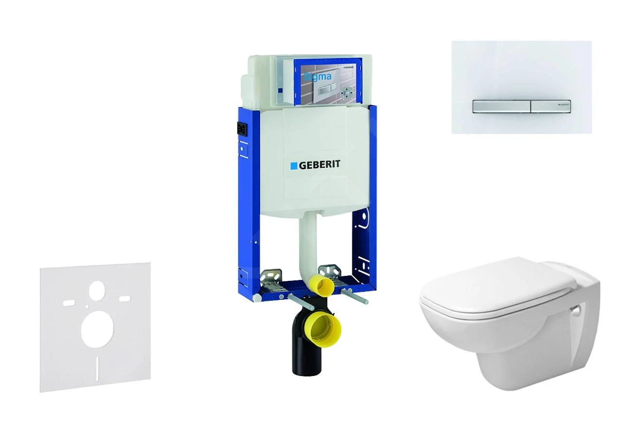 Geberit Kombifix - Toiletset Met Sigma50 Bedieningsplaat, Alpine Wit + Duravit D-Code Hangend Toilet En Wc Bril, Rimless, SoftClose 110.302.00.5 NH8