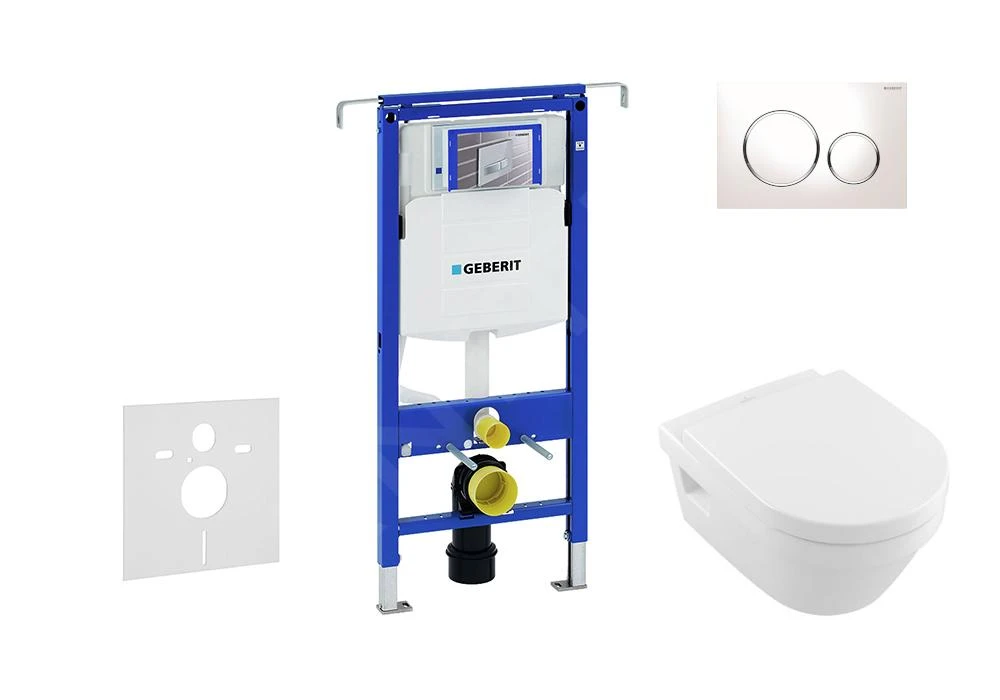 Geberit Duofix - Inbouwreservoir Voor Hangend Toilet Met SIGMA20 Bedieningsknop, Wit/glanzend Chroom + Villeroy Boch - Hangend Toilet En Wc-bril, DirectFlush, SoftClose, CeramicPlus 111.355.00.5 NB4