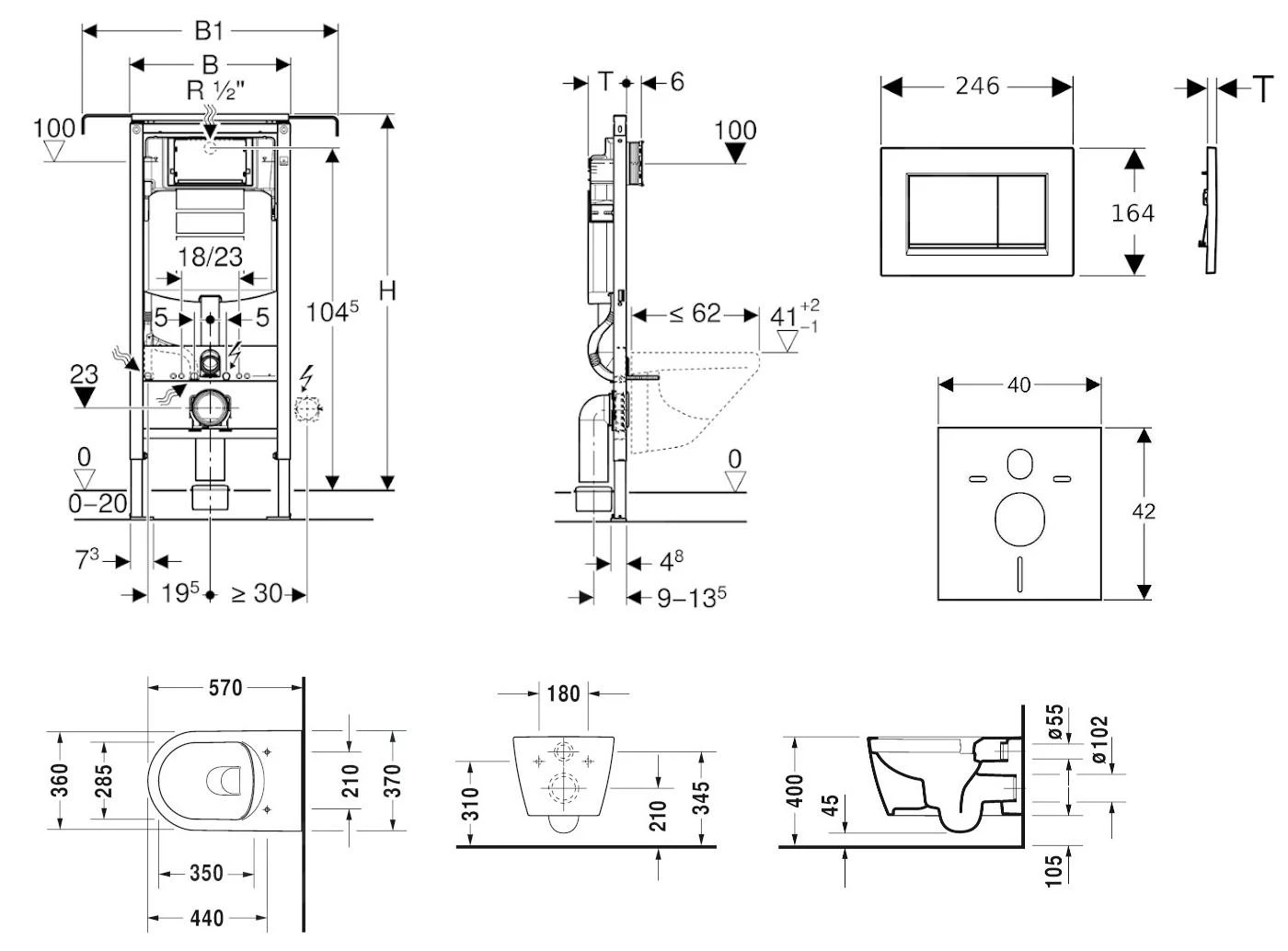 Geberit Duofix - Toiletset Met Sigma30 Bedieningsplaat, Glanzend Chroom/chroom Mat + Duravit ME By Starck Hangend Toilet En Wc Bril, Rimless, SoftClose 111.355.00.5 NM6 - Afbeelding 2