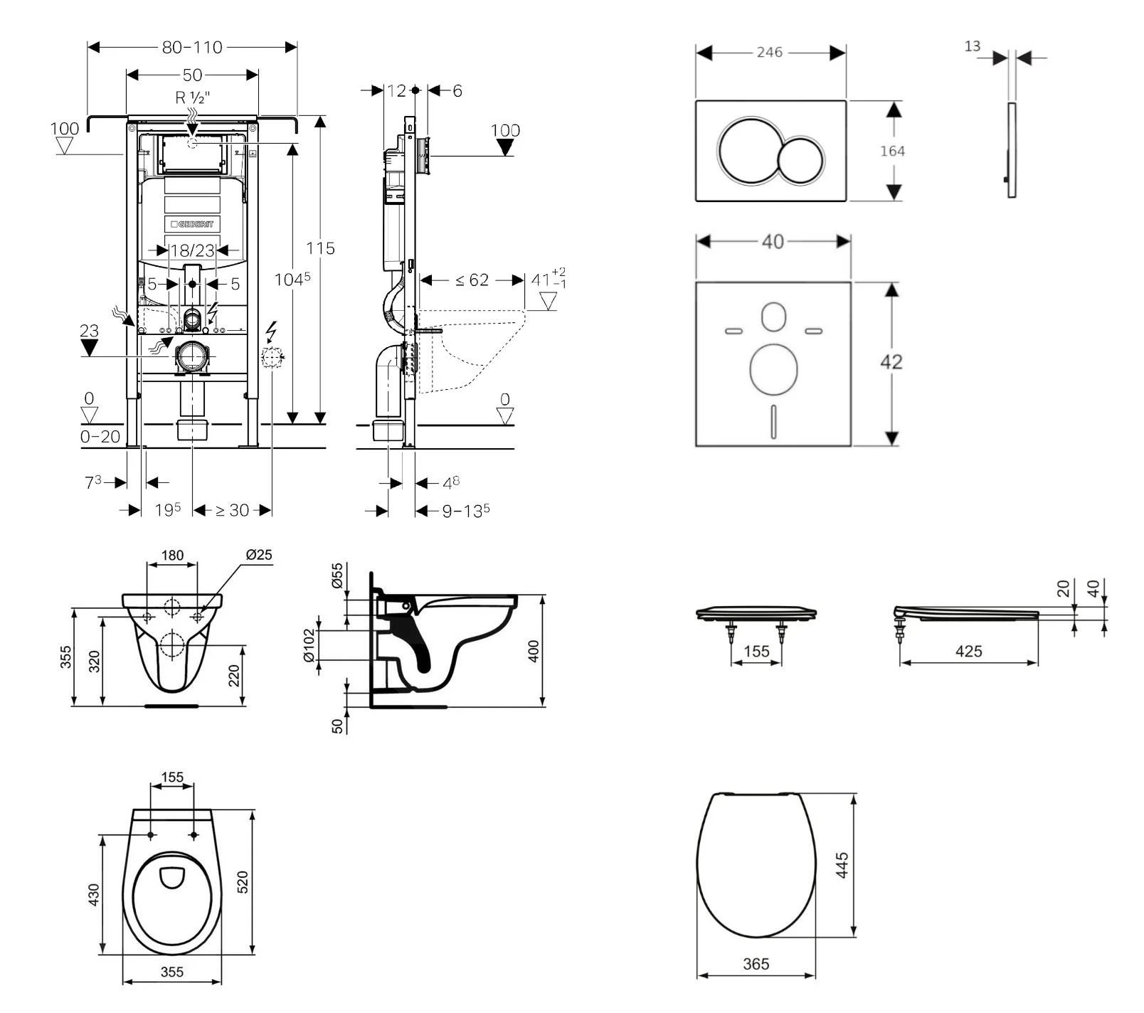 Geberit Duofix - Set Voorwandinstallatie, Closet Alpha Met WC-zitting, SIGMA01 Bedieningsknop, Alpine Wit 111.355.00.5 ND1 - Afbeelding 2