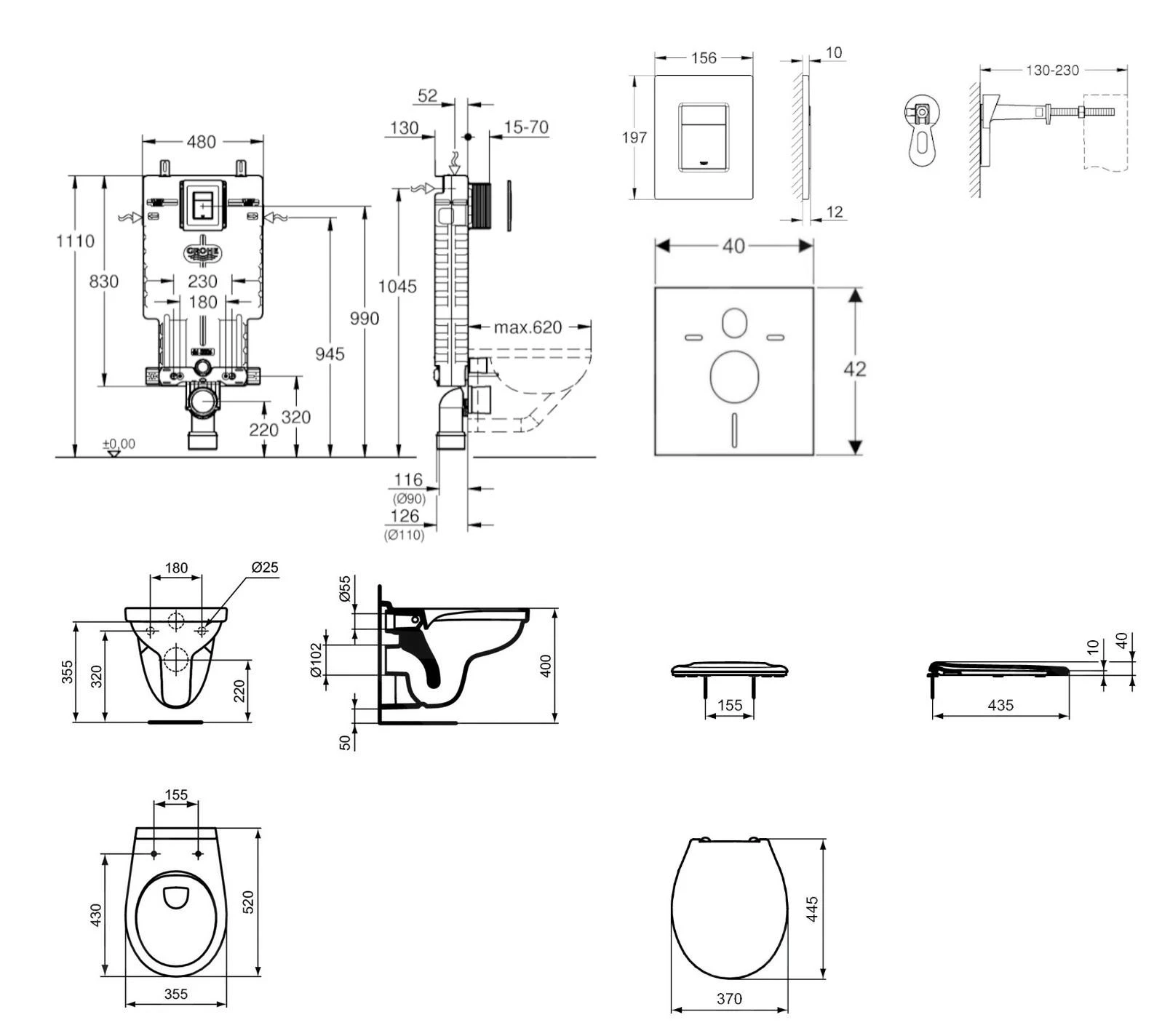 Grohe Uniset - Set Voorwandinstallatie, Closet Alpha Met WC-zitting, Bedieningspaneel Skate Cosmopolitan, Chroom 38643SET-KR - Afbeelding 2
