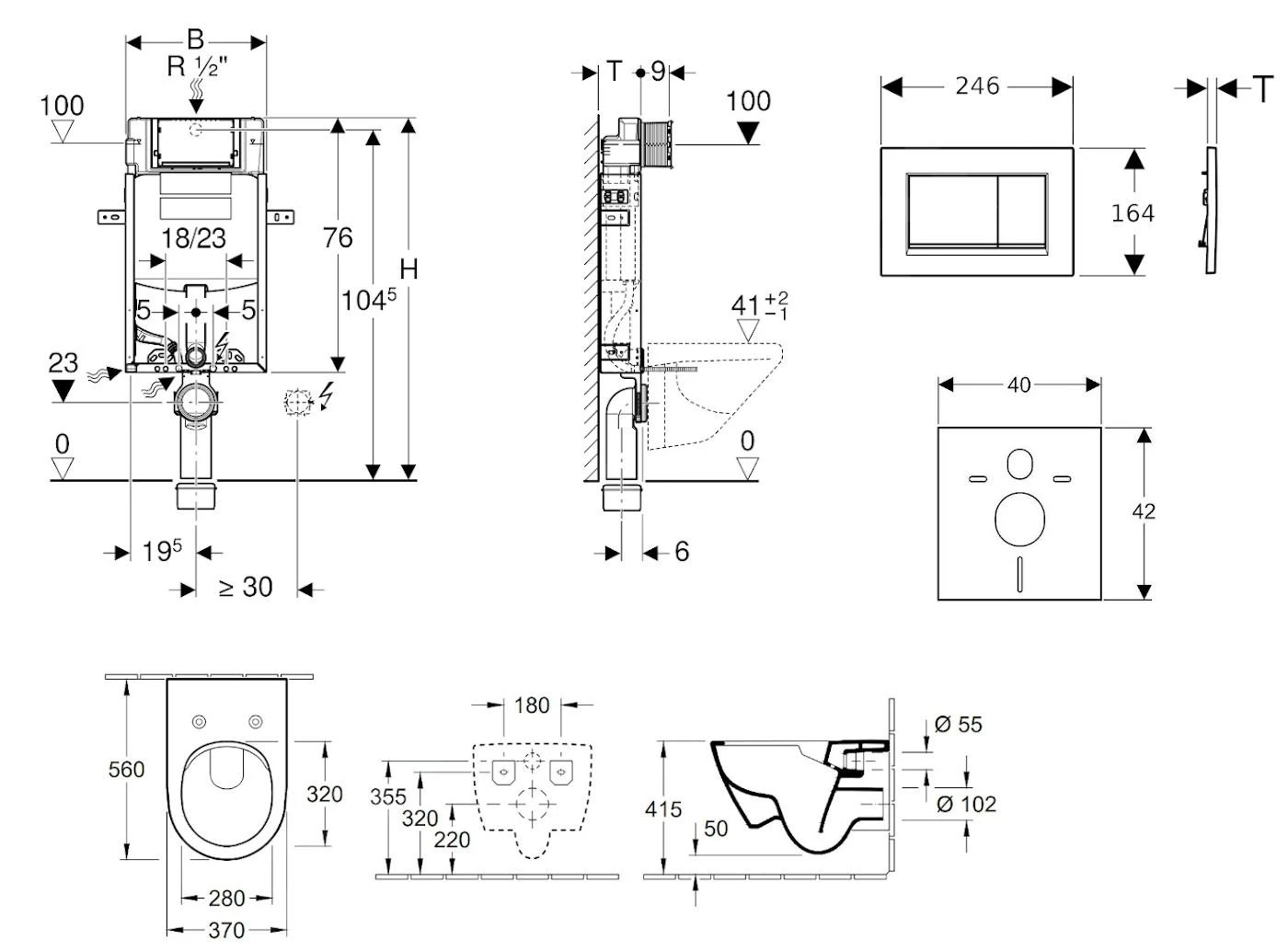Geberit Kombifix - Toiletset Met Sigma30 Bedieningsplaat, Glanzend Chroom/mat Chroom + Villeroy Boch Hangend Toilet En Wc Bril, SoftClose, DirectFlush, CeramicPlus 110.302.00.5 NI6 - Afbeelding 2