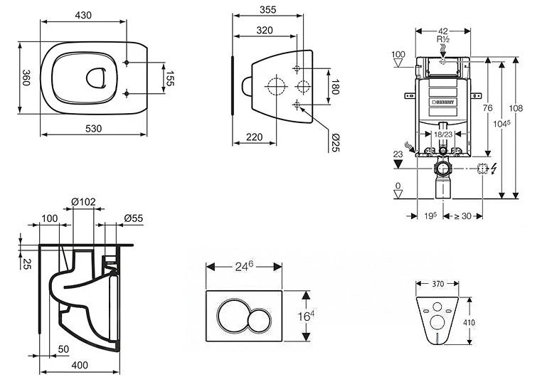 Geberit Kombifix - Set Voorwandinstallatie, Toilet En Zitting Ideal Standard Tesi, Sigma30 Bedieningsplaat, Wit/chroom 110.302.00.5 NF5 - Afbeelding 2