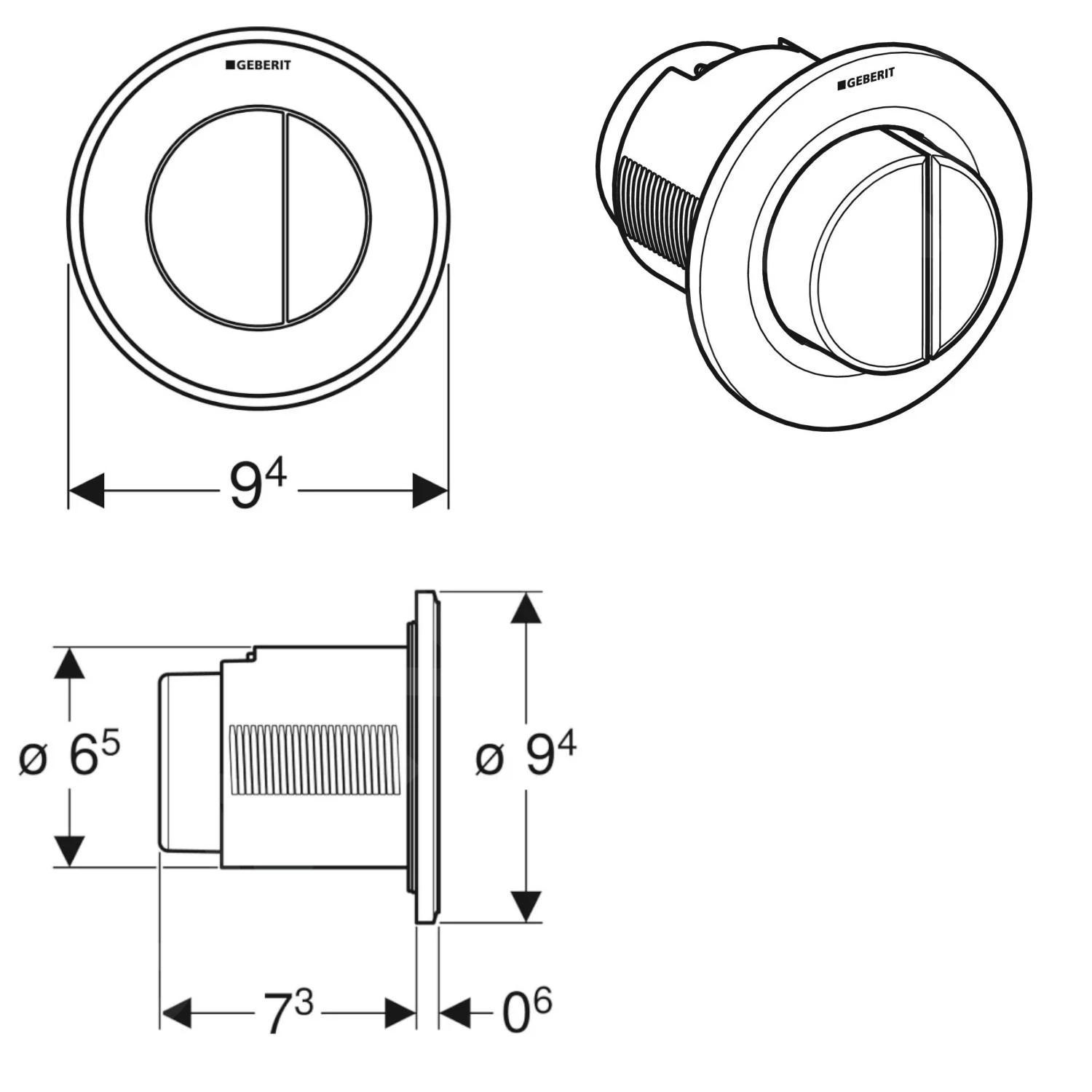 Geberit Spoelsystemen - Pneumatische Spoelbediening Op Afstand Type 1, Alpine Wit 116.045.11.1 - Afbeelding 2