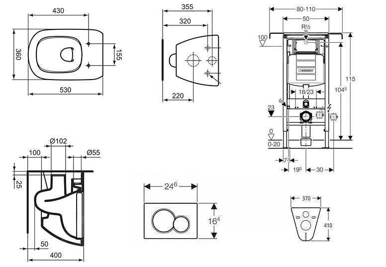 Geberit Duofix - Inbouwreservoir Voor Hangend Toilet Met SIGMA01 Bedieningsknop, Glanzend Chroom + Ideal Standard Tesi- Hangend Toilet En Wc-bril 111.355.00.5 NF2 - Afbeelding 2