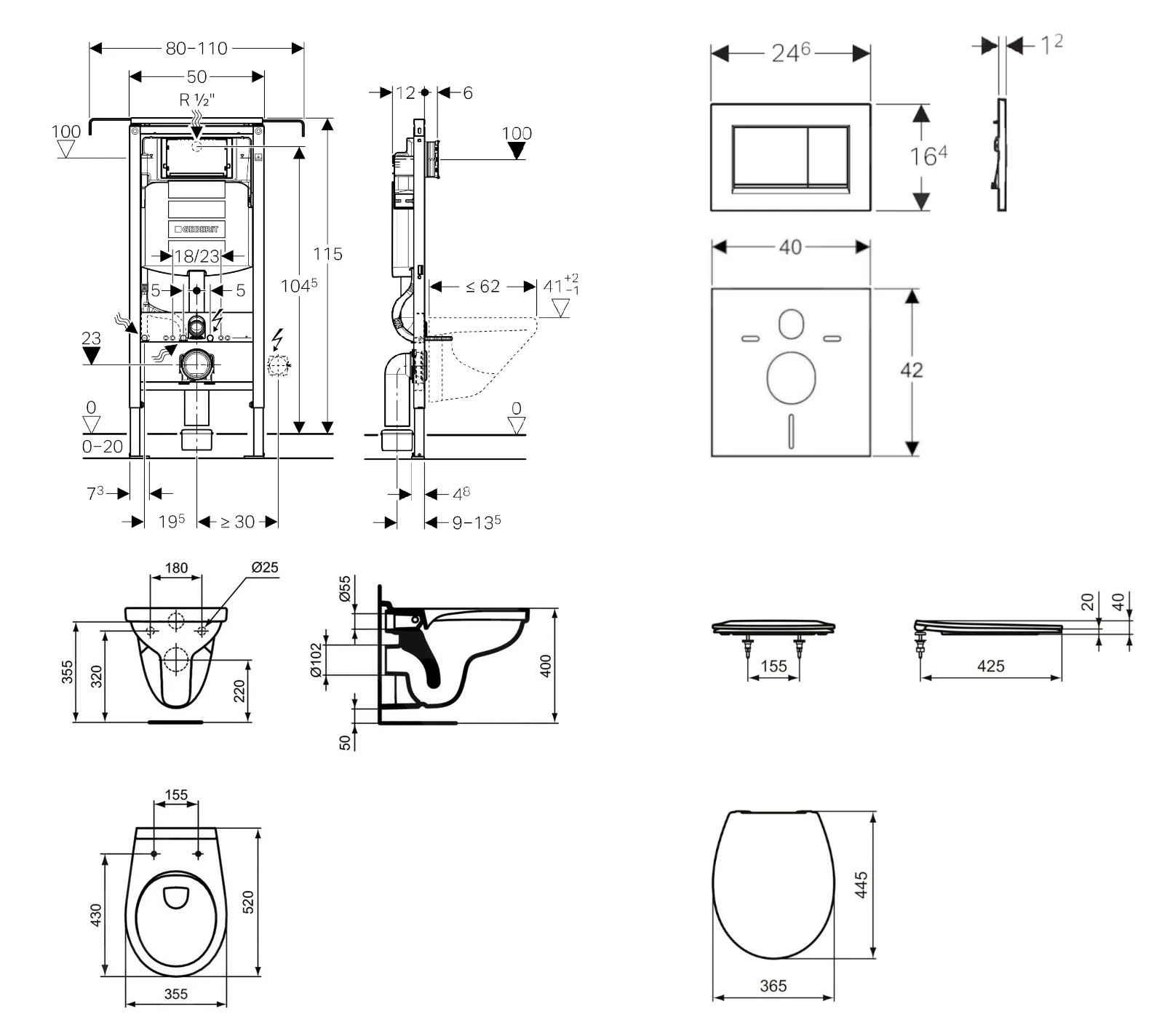 Geberit Duofix - Set Voorwandinstallatie, Closet Alpha Met WC-zitting, SIGMA30 Bedieningsknop, Mat Chroom/chroom 111.355.00.5 ND7 - Afbeelding 2