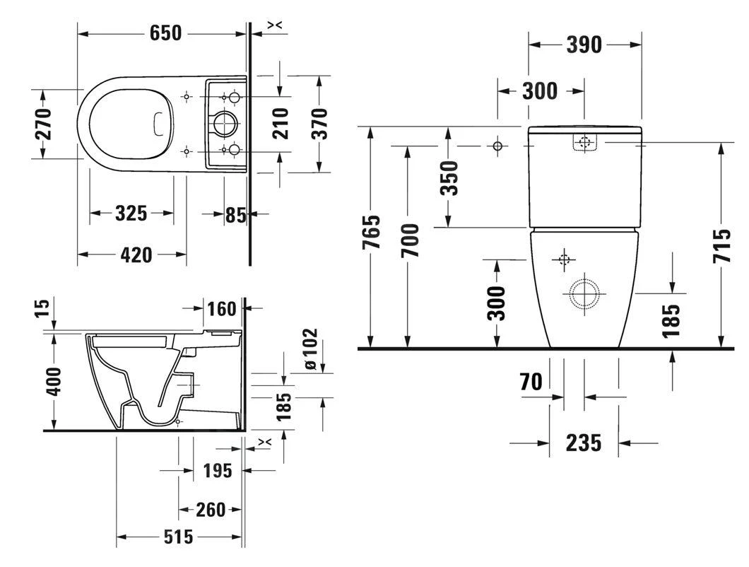 Duravit ME By Starck - Duoblokpot, Vario Afvoer, Rimless, WonderGliss, Wit 20050900001 - Afbeelding 2