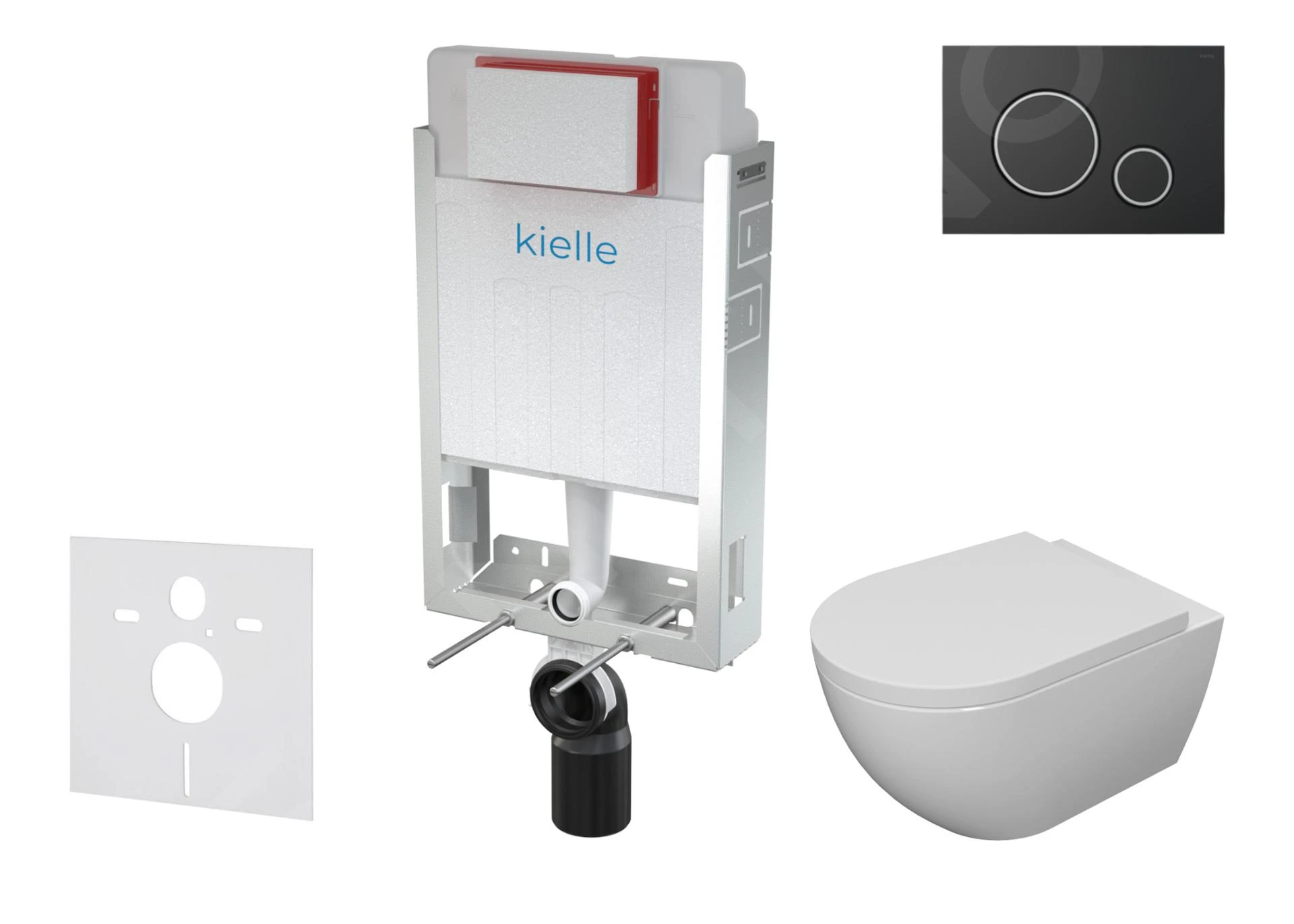 Kielle Genesis - Set Voorwandinstallatie, Toilet Met Toiletbril Softclose En Bedieningspaneel Gemini II, Mat Zwart / Chroom 30505SZ18