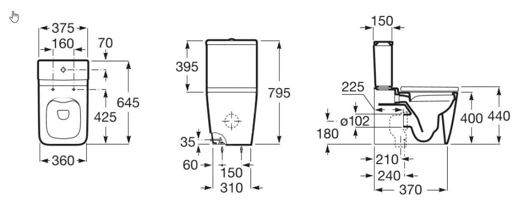 Roca Inspira - Duoblokpot, Vario Afvoer, Rimless, Wit A342536000 - Afbeelding 2