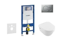 Geberit Duofix - Set Voorwandinstallatie, Toilet En Villeroy & Boch Zitting, Bedieningspaneel Sigma01, DirectFlush, SoftClose, CeramicPlus, Mat Chroom 111.300.00.5 NB3